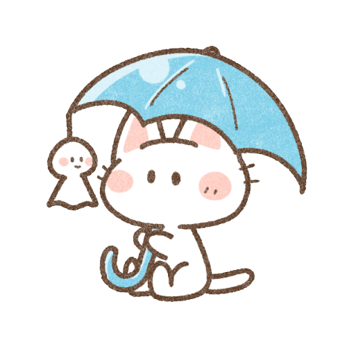 一番最安傘をさすおかっぱちゃん　猫の絵 絵画