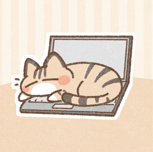 PCの上で眠る猫さんのフリーアイコン