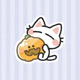 かぼちゃと白猫さん｜かわいいフリーアイコン・イラストの無料素材
