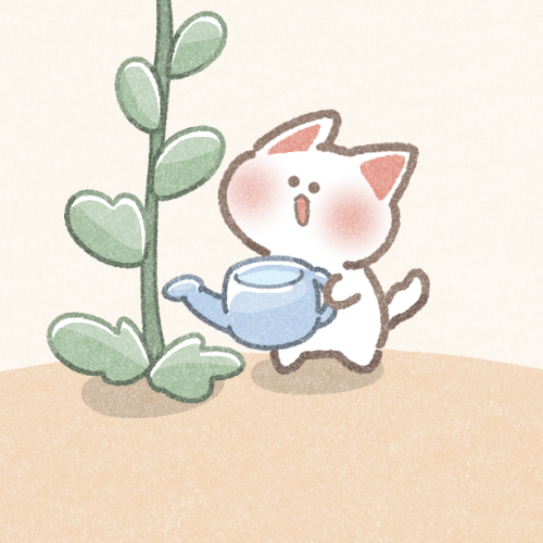 植物を育てている猫さんのフリーアイコン