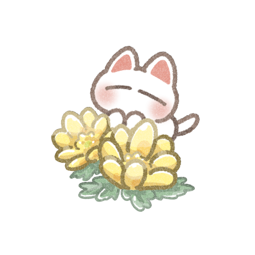 福寿草と猫さんのフリーイラスト