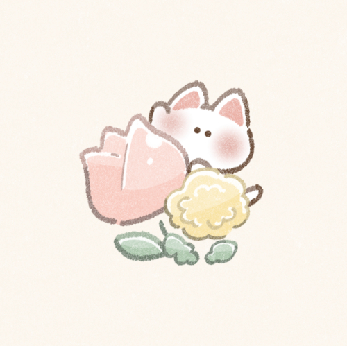 春のお花と猫さんのフリーアイコン