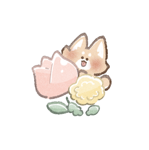春のお花と柴犬さんのフリーイラスト