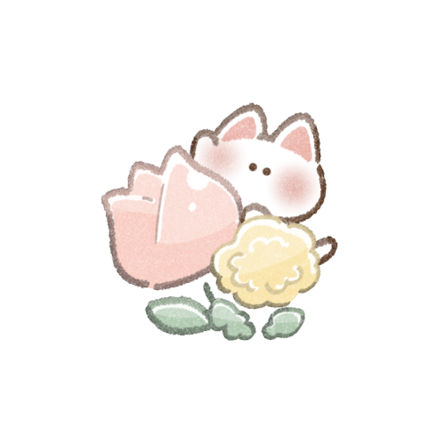 春のお花と猫さんのフリーイラスト