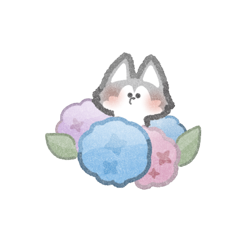 あじさいとハスキー犬のフリーイラスト