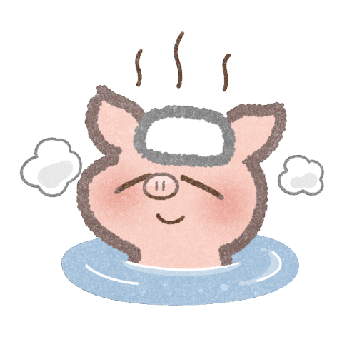 温泉に入る豚さんのフリーイラスト