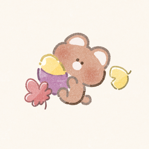 秋のさつまいもとクマさんのフリーアイコン