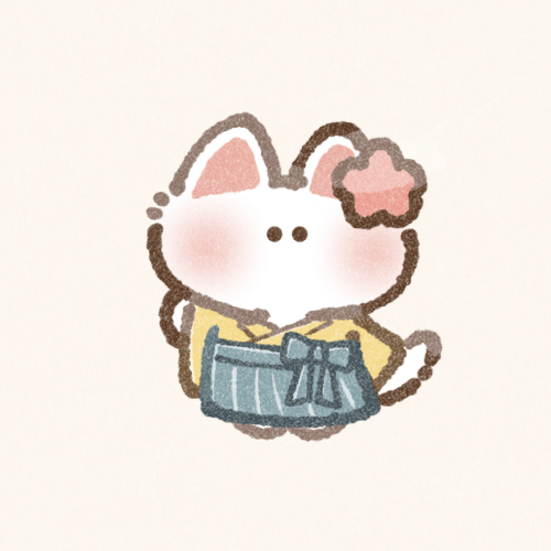 女性の袴姿の猫さんのフリーアイコン