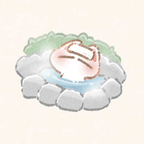 温泉に入る猫さんのフリーアイコン