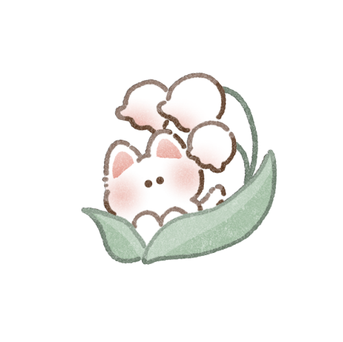猫さんとスズランのフリーイラスト