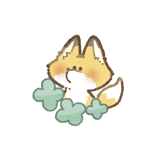 きつねさんとクローバーのフリーイラスト