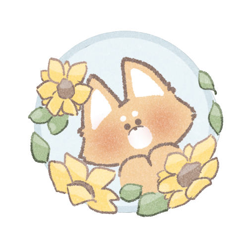 ひまわりと柴犬さんのフリーイラスト