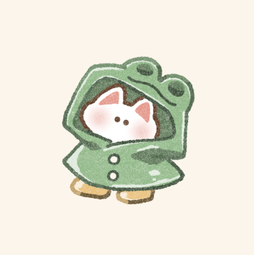 カエルのカッパを着た猫さんのフリーアイコン