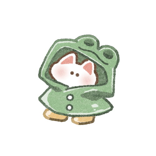 カエルのカッパを着た猫さんのフリーイラスト