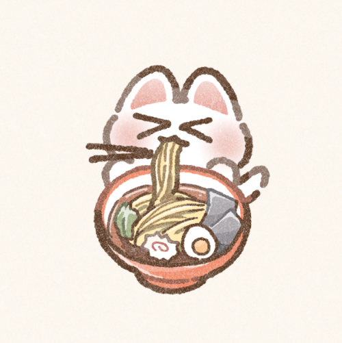 ラーメンを食べる猫さんのフリーアイコン