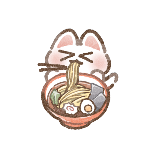 ラーメンを食べる猫さんのフリーイラスト