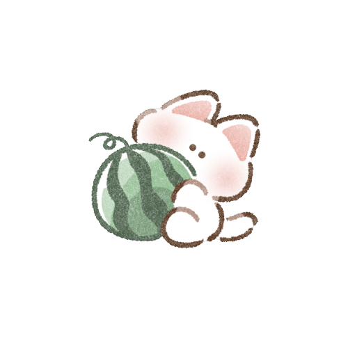 スイカと猫さんのフリーイラスト