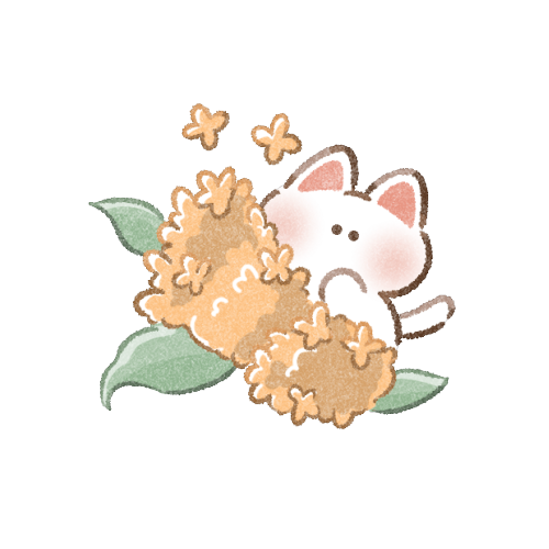 金木犀と猫さんのフリーイラスト