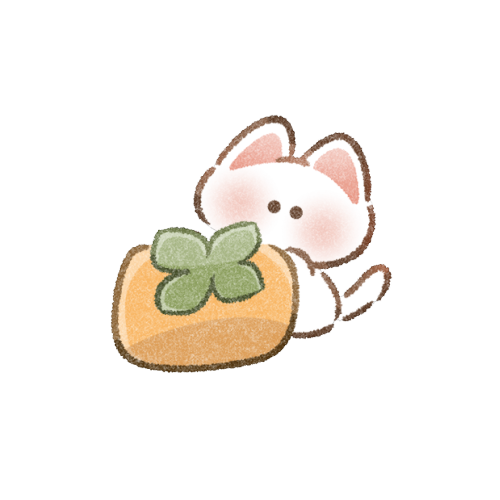 柿と猫さんのフリーイラスト